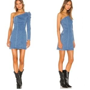 GRLFRND Ellie One Shoulder Denim Minidress NWT Sz. XS